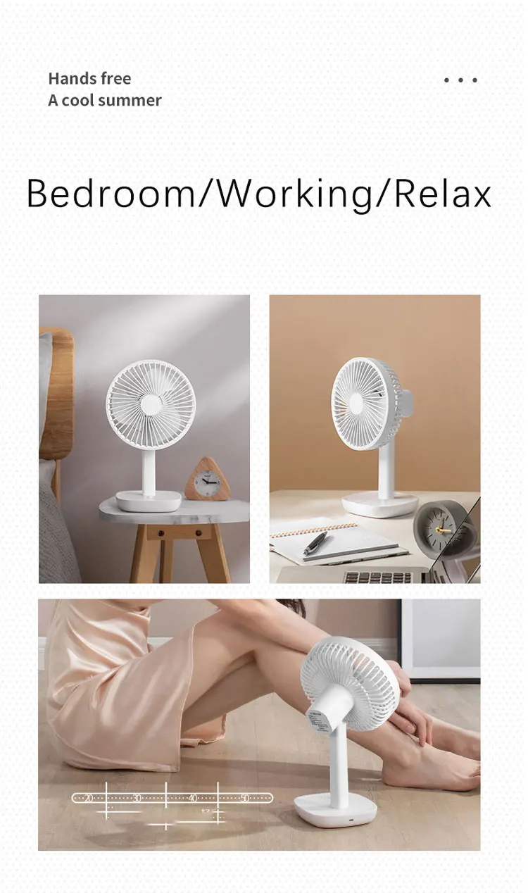 2022 fashion wireless small 6.5inth auto oscillating table fan USB rechargeable 4000mah battery low noise desktop fan