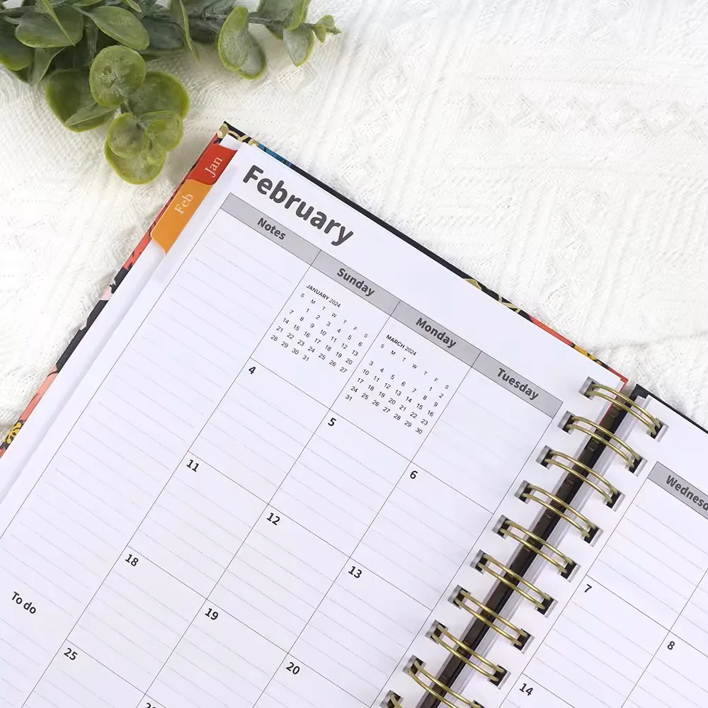 24-25 Weekly Monthly Planner Custom Cover Spiral Binding Wire Coil Notebooks Printing Undated Stationery Day Planner Notebook