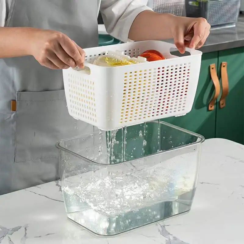 Double Layer Plastic Vegetables and Fruits Wash Kitchen Sink Drain Basket