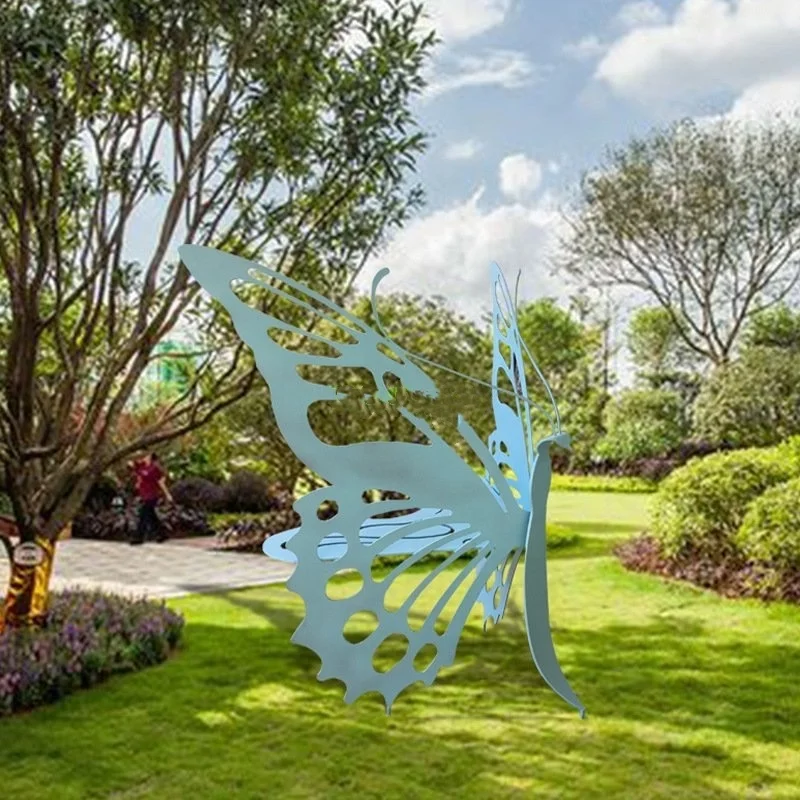 Customized Modern Stainless Steel Metal Art Butterfly Statues Garden Colorful Stainless Steel Butterfly Sculpture