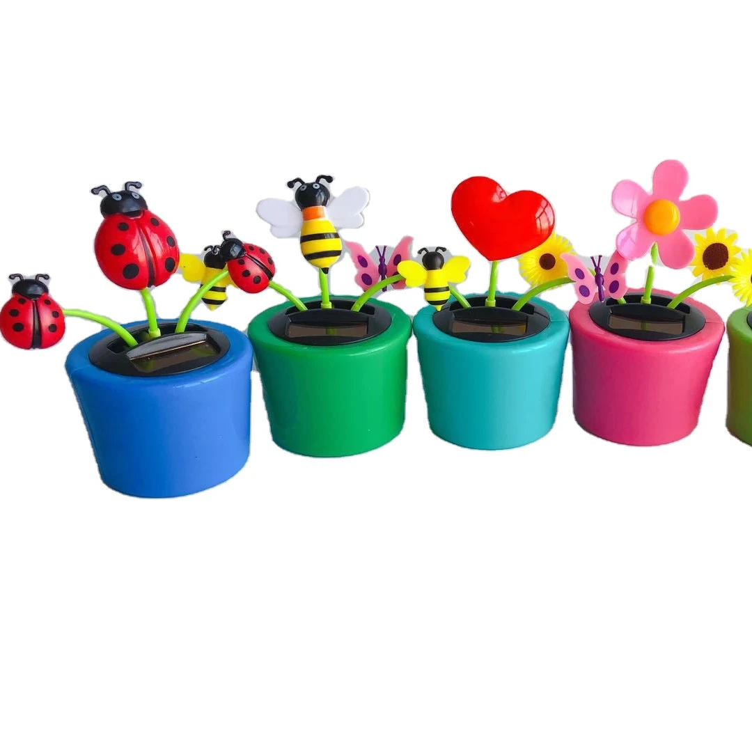 Wholesale creative solar energy automatic swaying apple flower car ornaments simulation decorative flowerpot doll