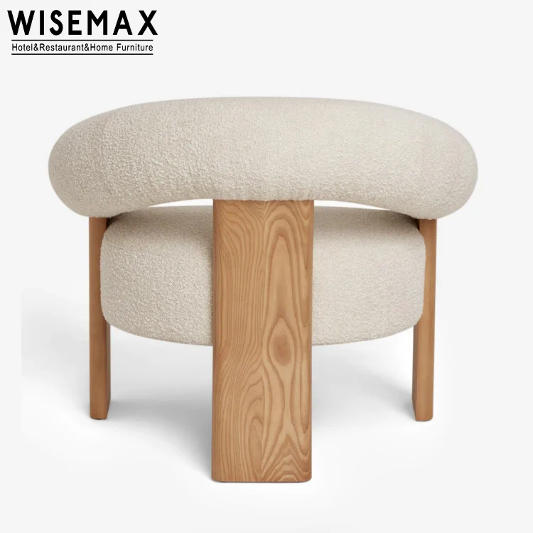 WISEMAX FURNITURE Modern high resilience sponge single sofa living room leisure chair curve backrest teddy fabric lounge chair