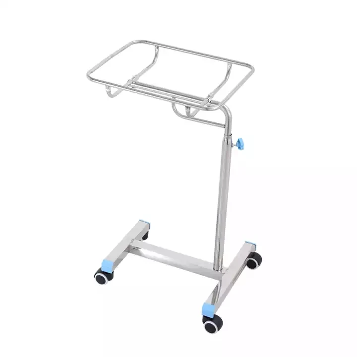 Medical 304 stainless single pole tray mayo hospital trolley