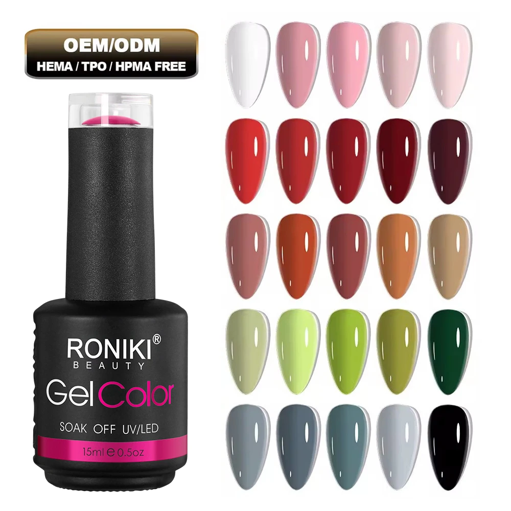 RONIKI nail supplies gel polish private label wholesale acrylic hema free uv gel polish glitter soak off gel nail polish oem