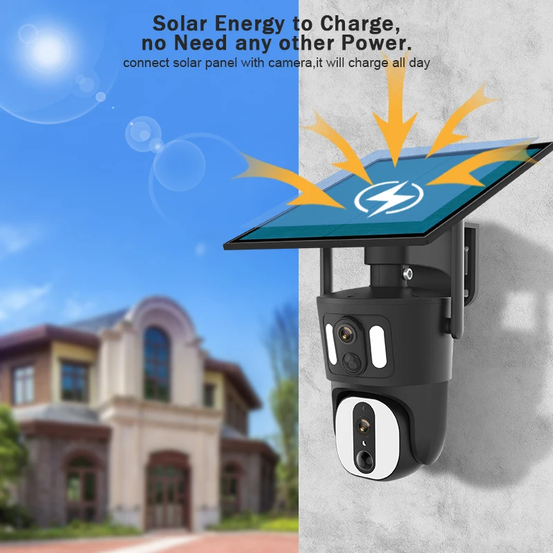 Original Manufacturer Color Night Vision Two Way Audio Motion Detection 4MP WIFI 4G Sim Card PTZ Dual Lens Solar Camera
