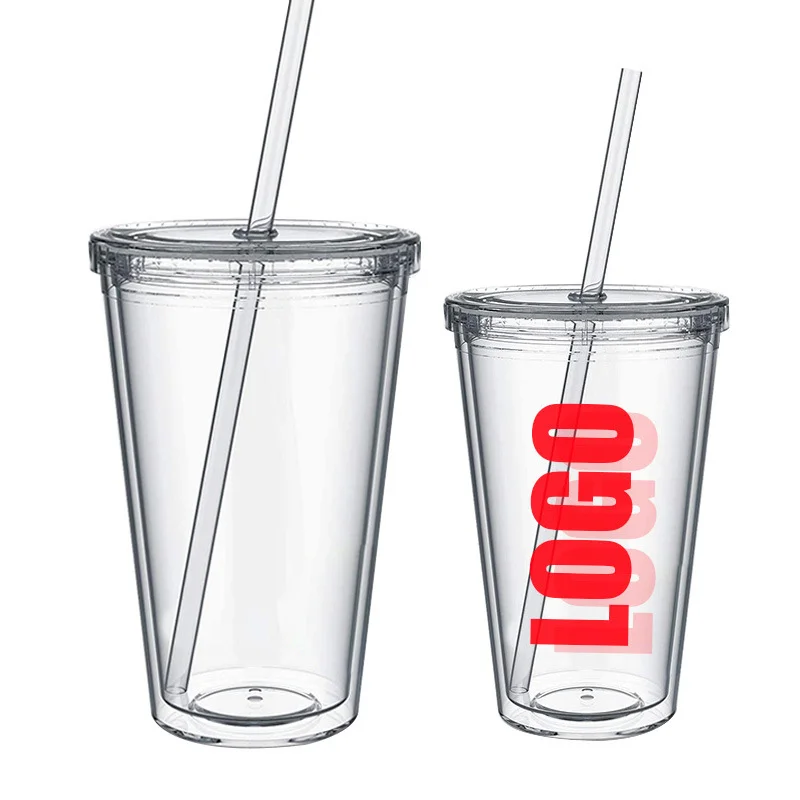 16o Single Wall Acrylic Tumbler Pool Beach Cup Mug with Straw