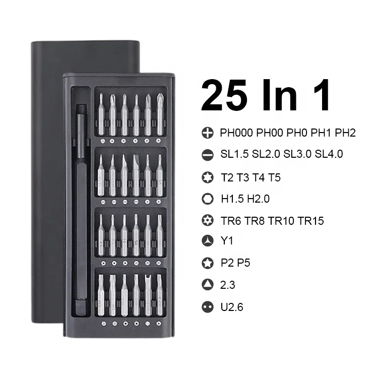 25 IN 1 Plastic Case-Clip type Plastic Handle Black kit Electric for mobile phone Magnetic bits Precision screwdriver set