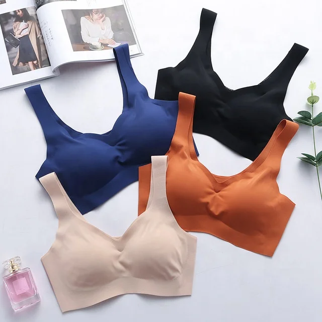 Wireless Bra With Pads Seamless Ice Silk Active Bras for Women Sleeping Underwear Thin Gathered Wrap TOP Sexy Sports Bra