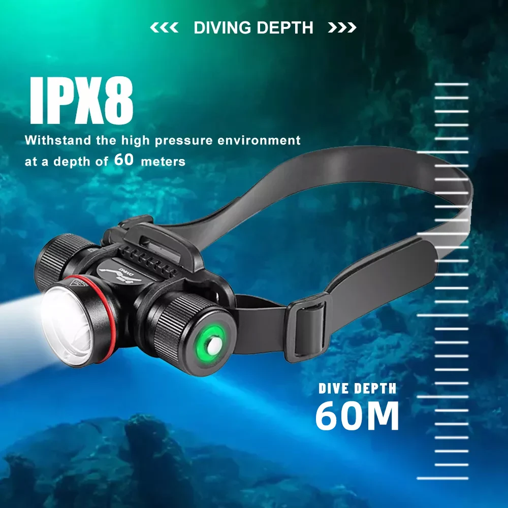 High Power Diving Headlamp IPX8 underwater 60 meters L2 Led Dive Head Torch Headlight For Diving head lamp