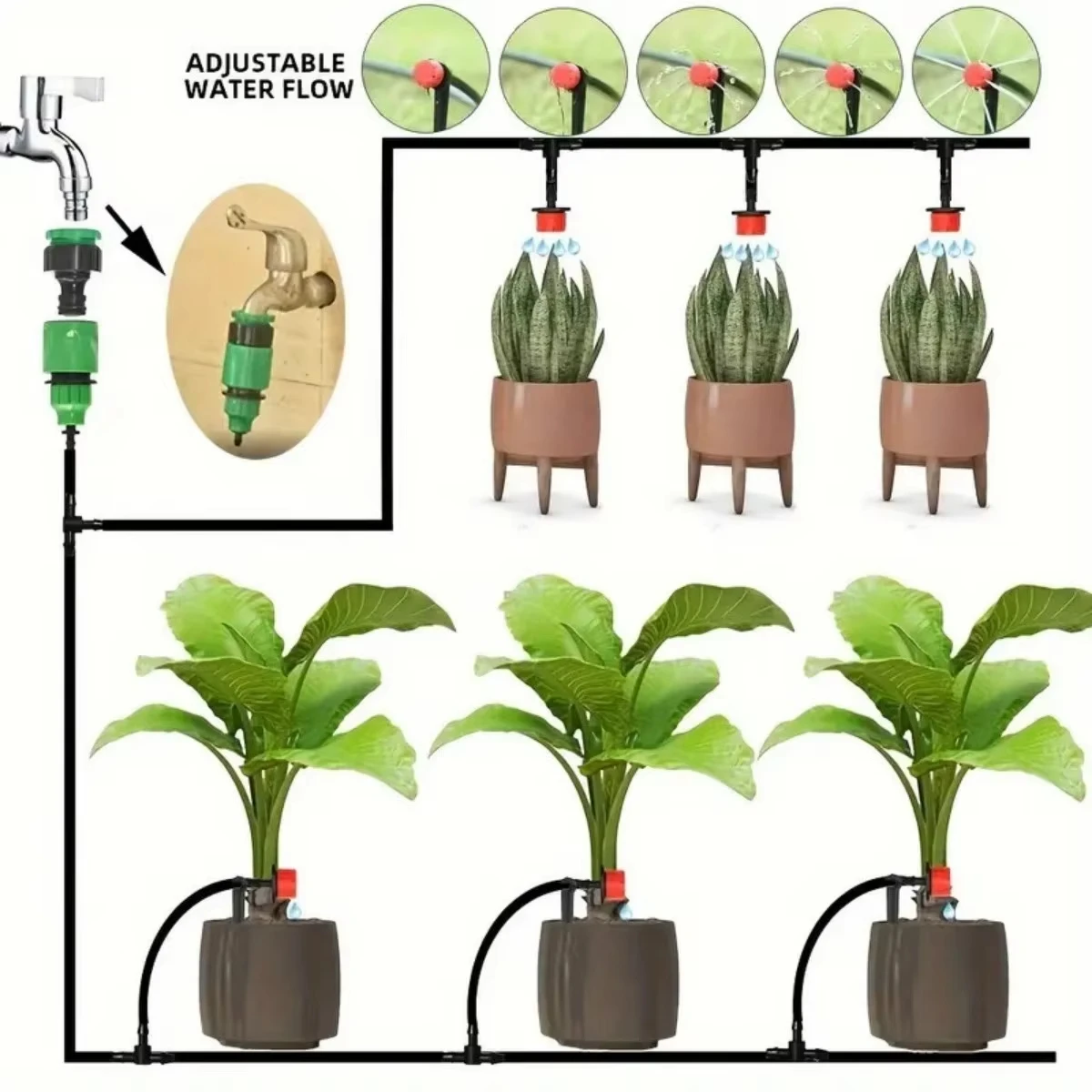 Drip Irrigation Kit Garden Irrigation System1/4Watering Drip Kit Automatic Irrigation Equipment for Garden Flower Bed,Patio,Lawn