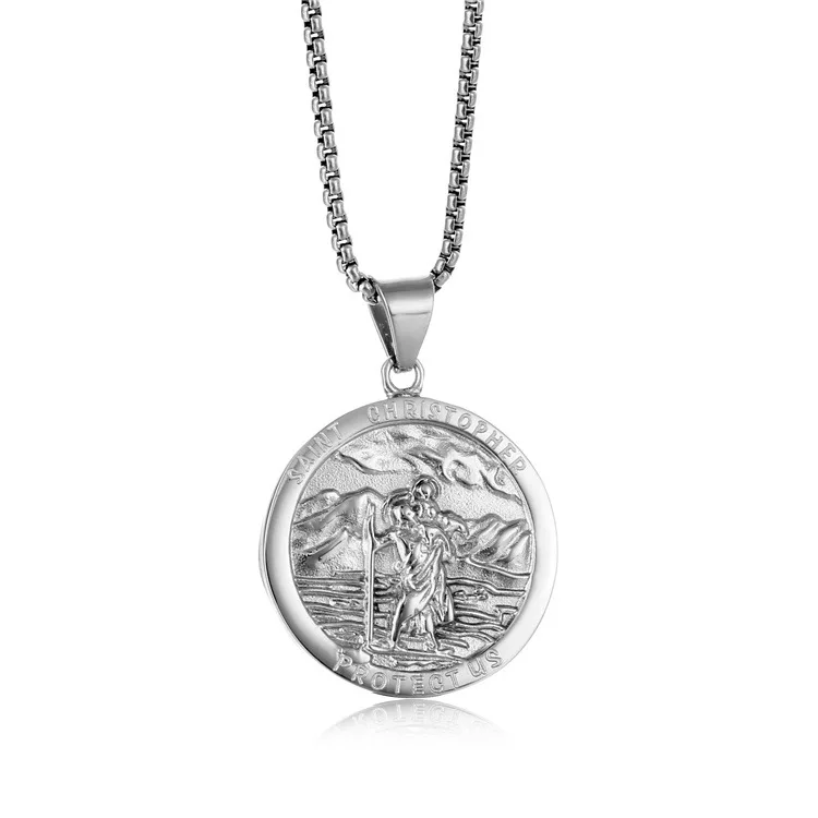 Dainty St Christopher Inspired Hansa Hand Coin 18K Gold Plated Stainless Steel Little Angel Pendant Fashion Jewelry Necklaces
