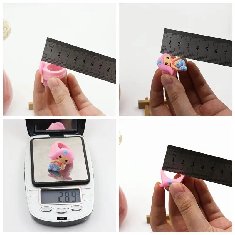 New Mermaid Ring Pvc Soft Rubber Kids Ring Cartoon Design Cute Colorful Silicone Rings for Gift