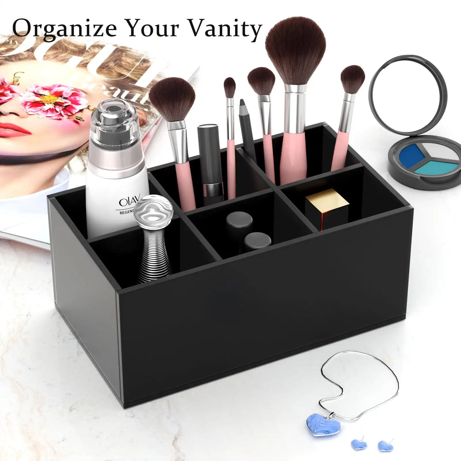 Factory Hot Sale Clear Acrylic 6-Slots Makeup Brush Holder Organizer Cosmetic Brushes Pen Storage for Vanity Office Countertop