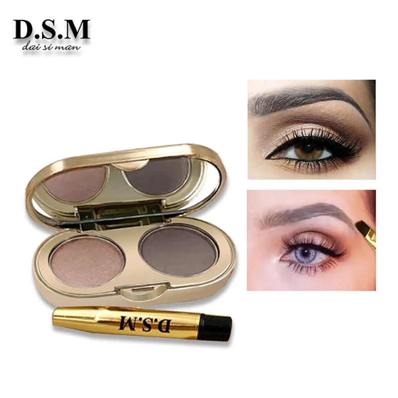 Oem Cosmetic 2 Colors Waterproof Black Tint Double Dual Effect Shaping Private Label Eyebrow Powder Makeup With Brush Set