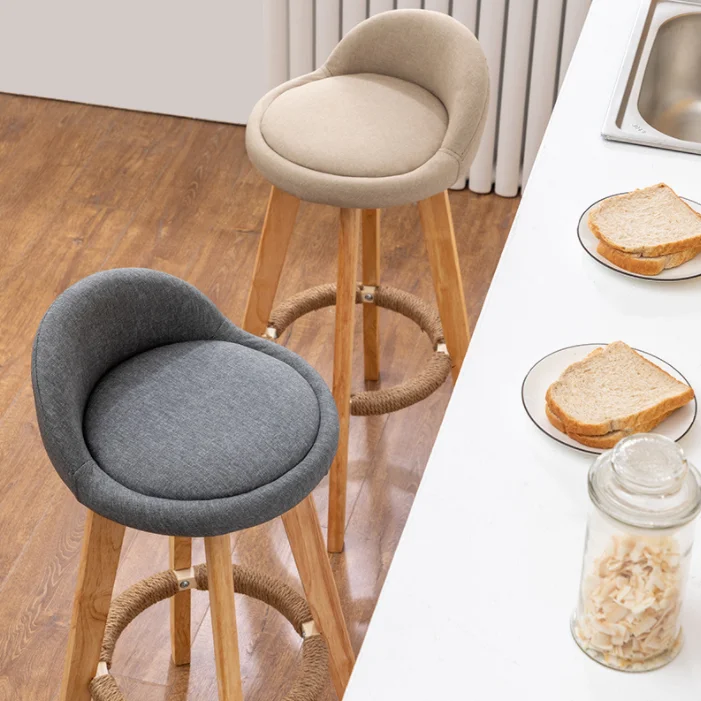 Wholesale Modern Solid Wood Bar Chair Wooden High Bar Stool with Fabric Upholstery