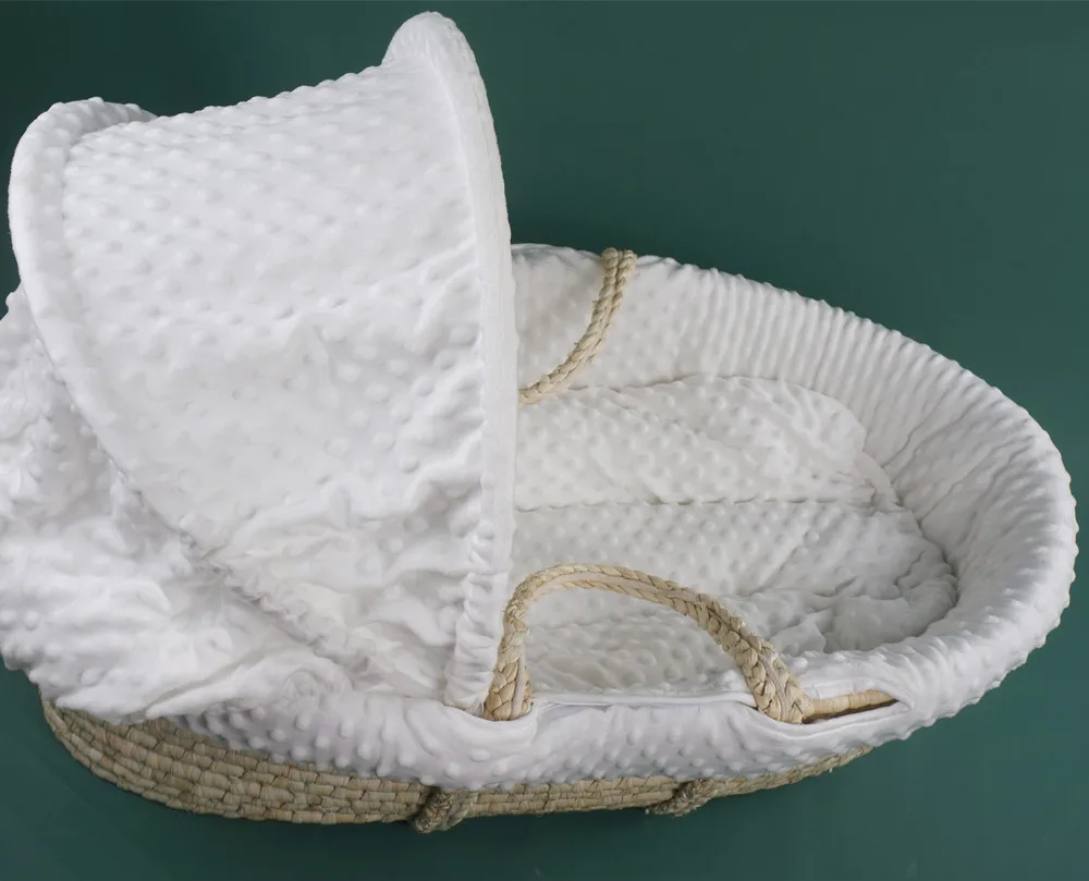 
Moses basket with minky dimple fabric bedding set liner incl windshield/bunting sleeve/Cushion mat/pillow/quilt cover 