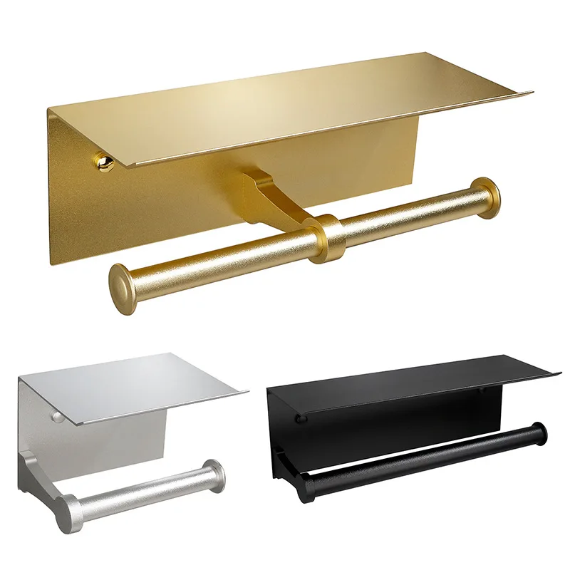 Wholesale Wall Mount Tissue Box Bathroom Accessories Toilet Paper Holder With Phone Storage Shelf