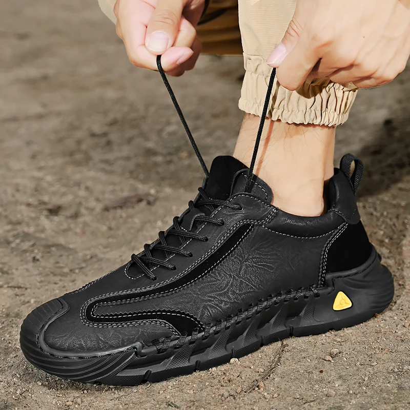 In Ready Stock Custom LOGO 4 Season Hand Made Breathable Genuine Leather Mesh Upper Rubber Sole Men Casual Walking Sneakers