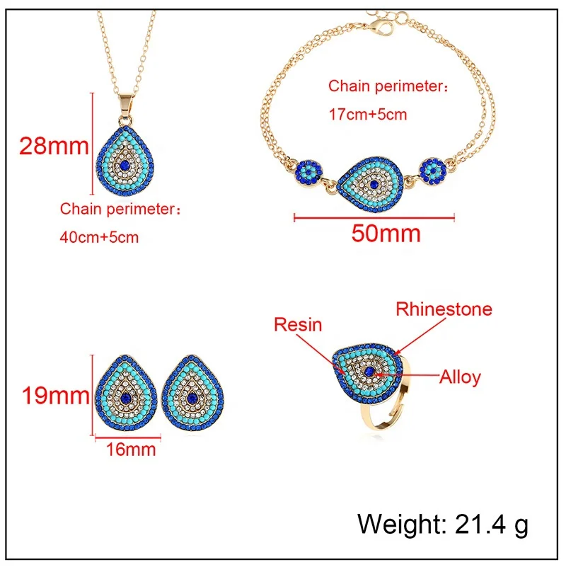 MOT2019005 Moyamiya Turkish Blue Eye Ojo Turko Bisuteria Jewelry Bracelets Earring Necklace Jewelry Set CZ Zirconia Evil Eye