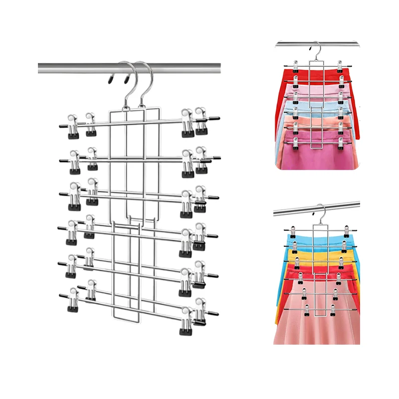 Hangers Space Saving with Clips 6 Tiers Skirt Hangers with Swivel Hook