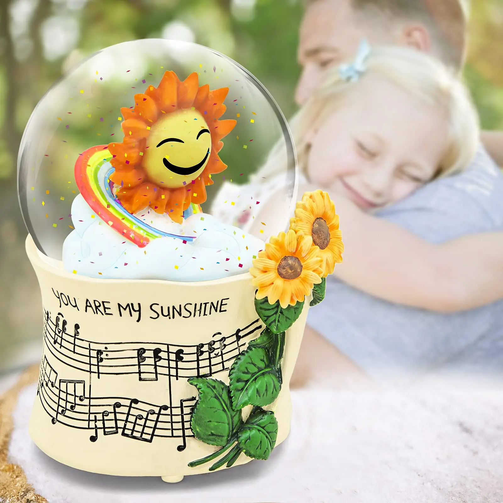 Factory Direct Sales 6*4*4 Inch Unique Sunflower Design Glass Music Box With Lighting