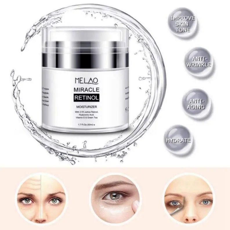 MELAO 2.5% Retinol Moisturizer Cream Hyaluronic Acid Anti Aging Reduces Wrinkles Fine Lines Day And Night Retinol Cream TSLM1