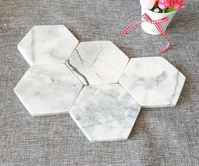 Polished hexagon shape black marquina marble coasters wholesale