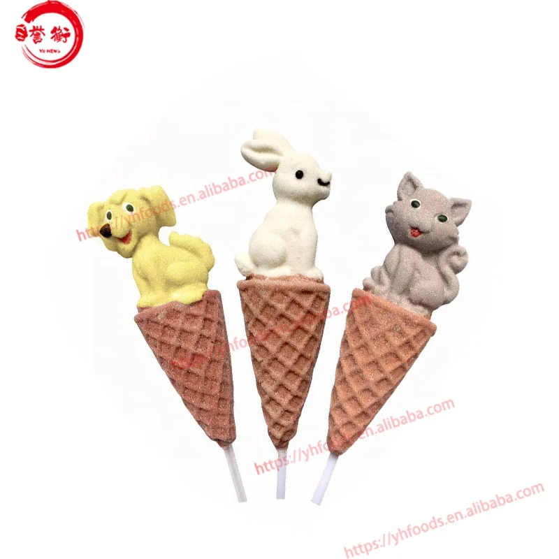Icecream cone marshmallow pop Cartoon sweets cotton handmade decorated candy sweets lollipop