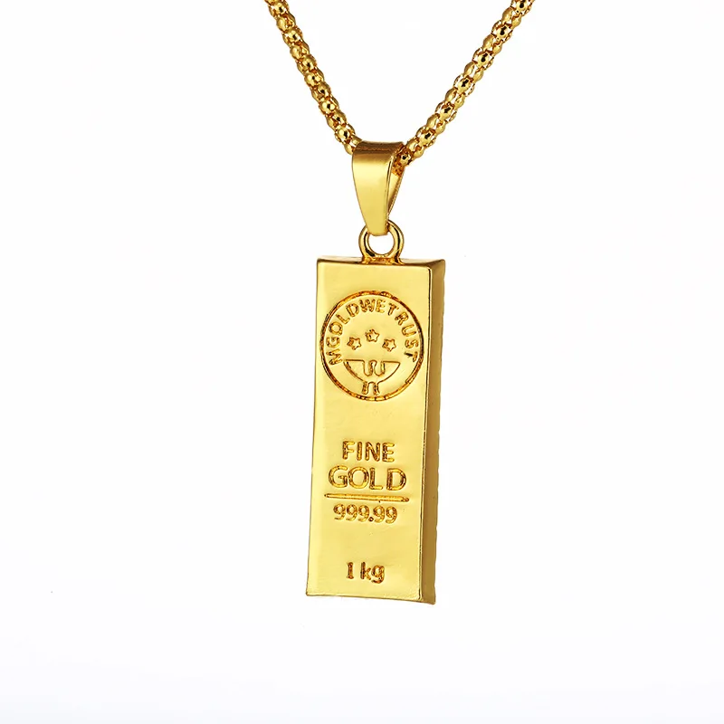 Low Moq OEM/ODM Necklace Women Luxury Imitate Gold Bar Engraved Hip Hop Men Jewelry Necklace