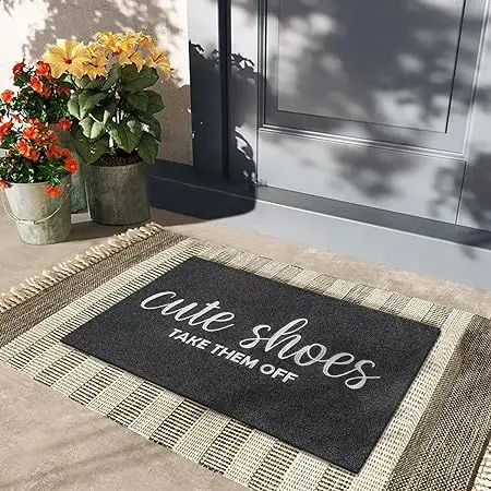 Embroidery Indoor Floor Welcome Doormat Cute Shoes Take Them Off Outdoor Rectangular Rubber Non Slip Custom Door Mat for Hallway