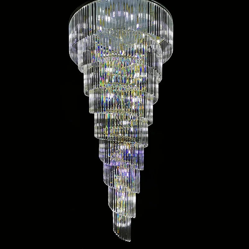 elegant forged metal international long spiral crystal K9 chandelier