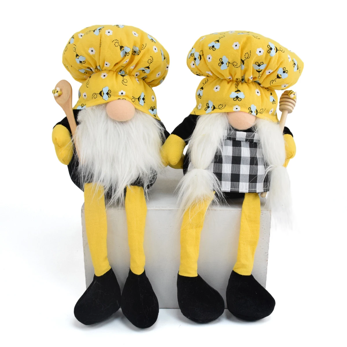 Amazon Hot Selling Cute Bumble Bee Gnome Fabric Chef Sitter Plush Gnome with Beard Scandinavian Nisse Doll Decoration for Home