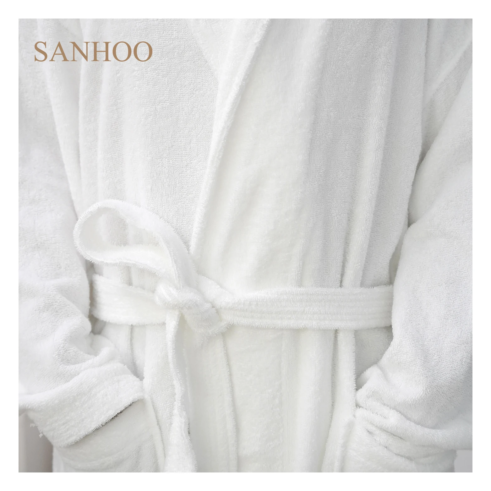 SANHOO Custom 5 Star Hotel Luxury Spa Velour Bath Robe 100% Cotton Bathrobe With Terry Toweling Inner
