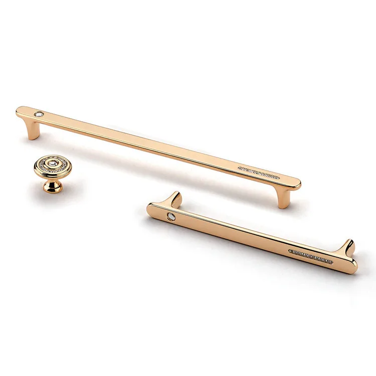 shiny furniture gold cabinet handles knobs with crystal insert