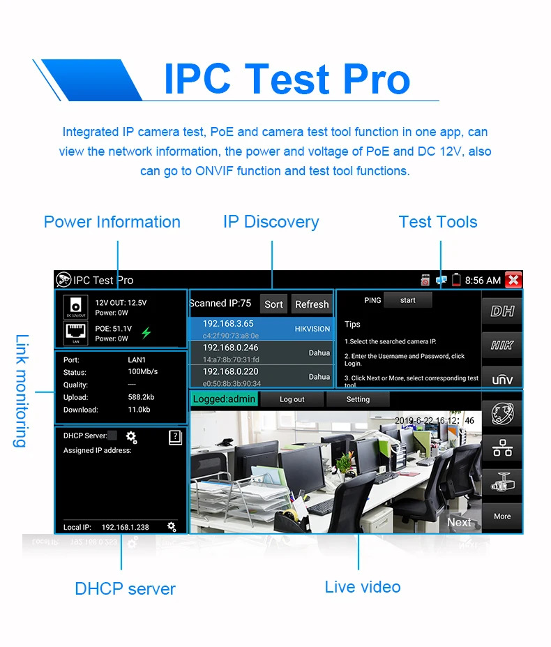 4K Security Camera Accessories home business project 8MP RJ45 network cable IPC Tester Pro