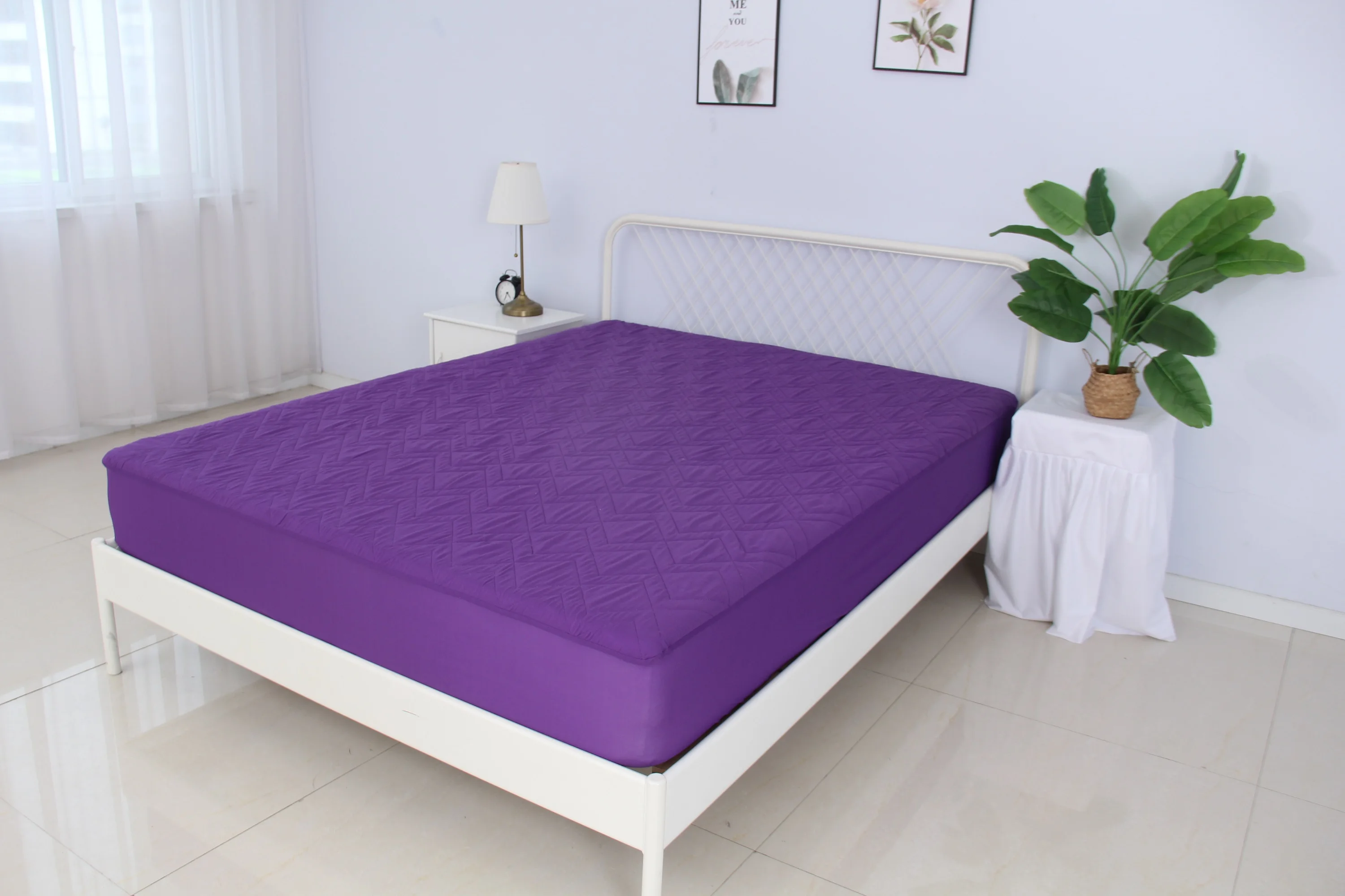 Mattress Cover for Your Home Quilted Soft Waterproof Purple Color Bedroom OEM 100% Polyester 40 Adults Plain Knitted Bed Mat