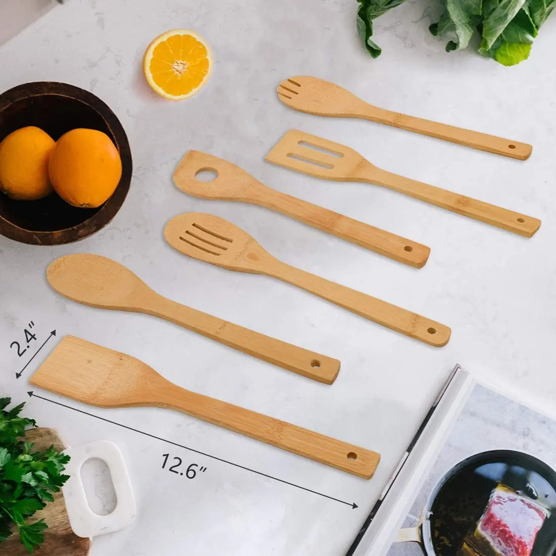 Amazon Best Sell 6 Pcs Custom Logo Kitchen Serving Wooden Kitchen Utensil Set Wood Spatula Kitchen Cooking Bamboo Utensils Set