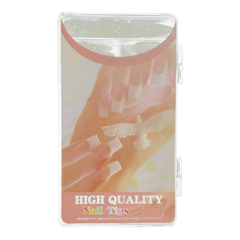 DongGuan 10 size Natural Transparent white 600 pieces almond nail tip with box Full Cover Fingernail ABS Artificial nails