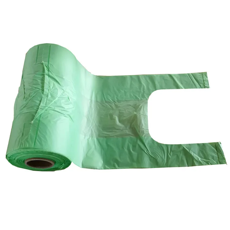 Manufacturer Custom Take Away Shopping Bags Wholesale Biodegradable T Shirt Carry Bag Green Transparent Roll