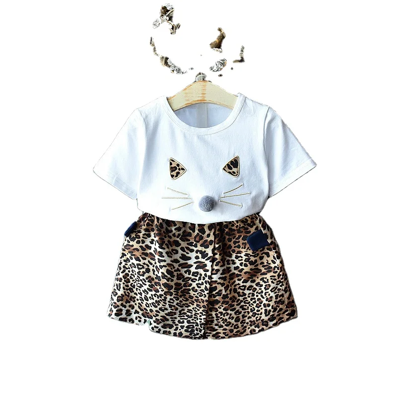 New 3-8 years old korean style suit cartoon short-sleeved top shorts two-piece kids children girls clothing