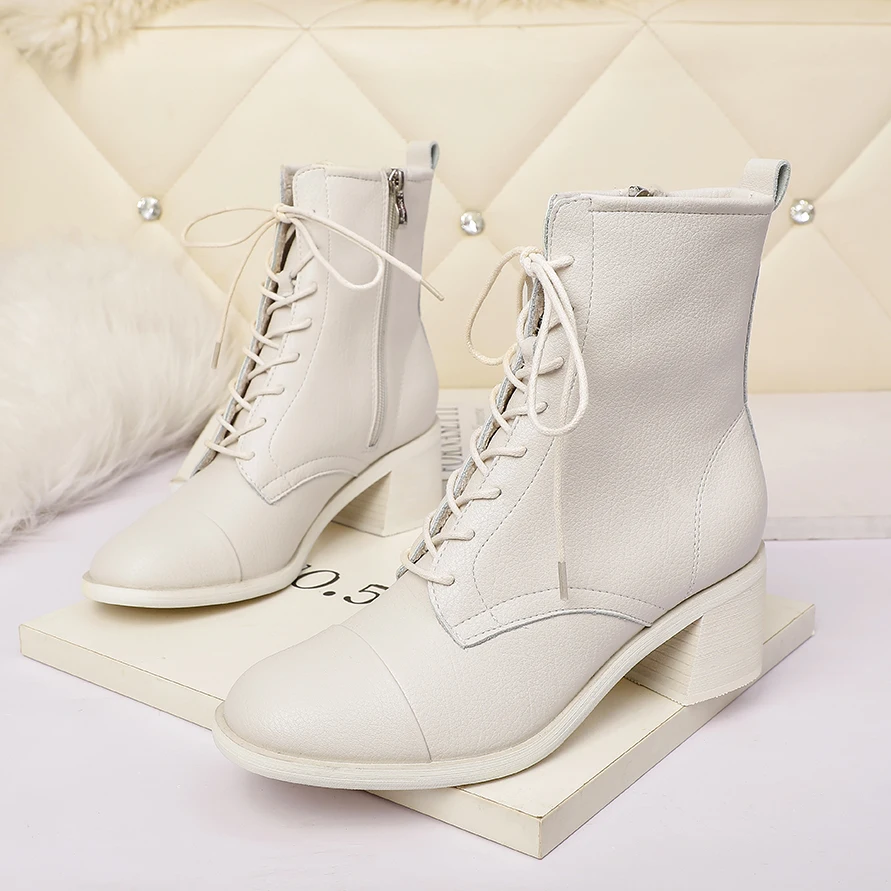 Кожаные Ботинки Martin, женские пикантные ботинки в британском стиле на шнуровке, на толстом каблуке и высоком каблуке, мотоциклетные ботинки, короткие ботинки