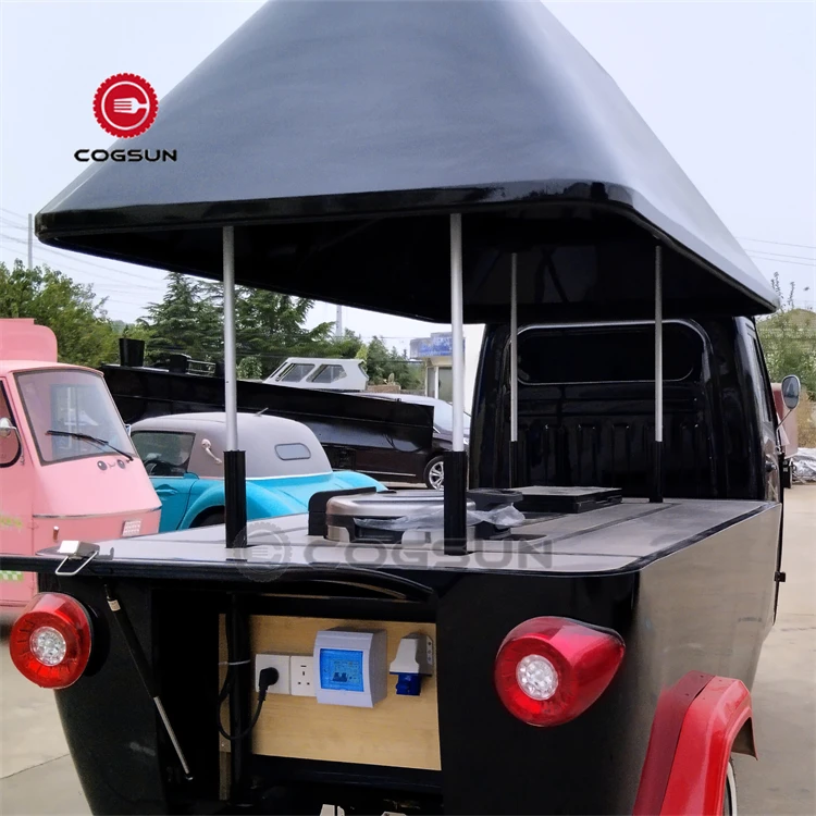 New Design Electric Coffee Tricycle Piaggio Ice Cream Food Cart With CE Mobile Pancake Food Truck for Sale