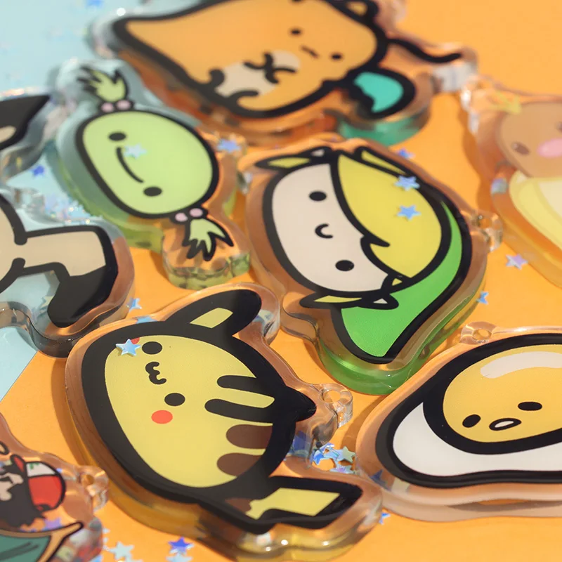 Vigreat Customized Logo Printing Double-side Design Acrylic Keychain Charms Clear Glitter Plastic Anime Keychains Charms