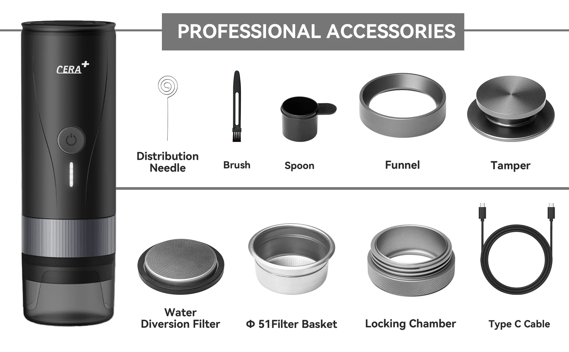 CERA+  Portable professional espresso maker New product coffee maker with coffee powder bin wireless and wired