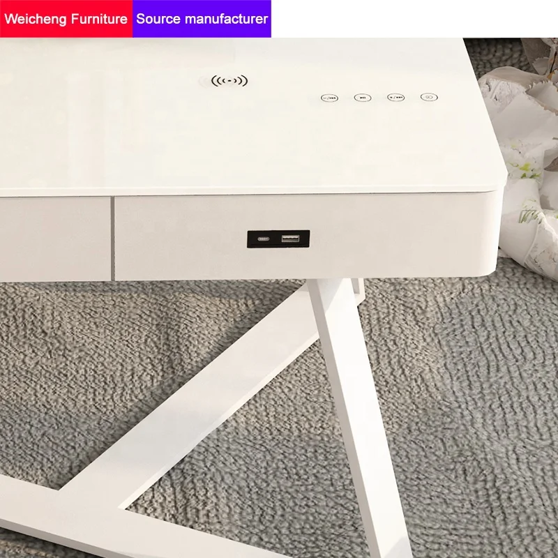 2022 Hot Smart Audio Coffee Table Tempered Glass Side Tables With Speaker And USB Wireless Charging