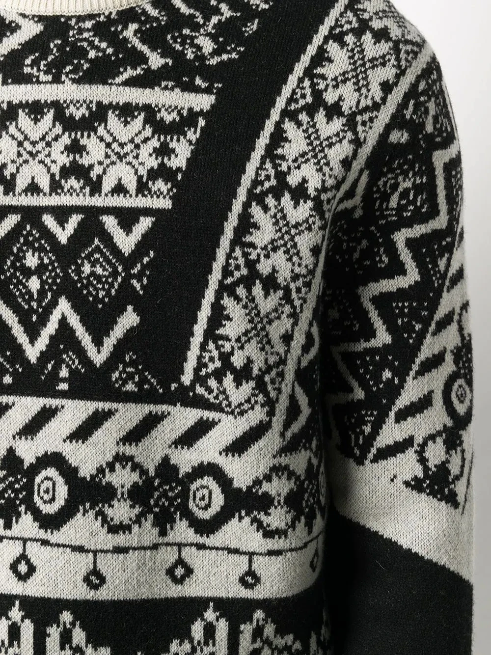 Fashion Designer Casual Custom Logo Men Pattern Sweater Fair Isle Print Black Knitted Crew Neck Pullover Winter Sweater