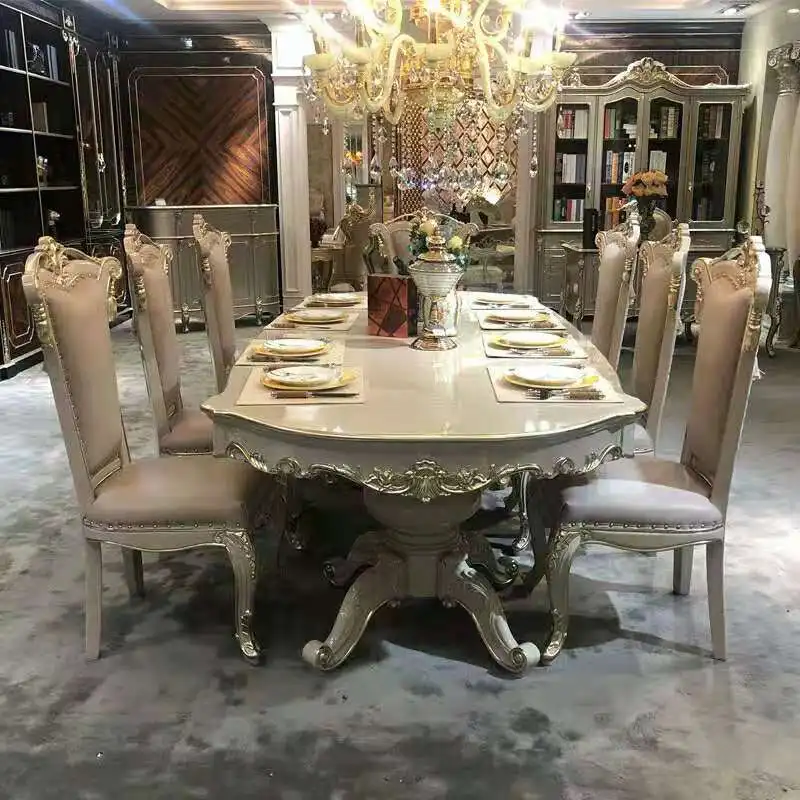Роскошная домашняя высококачественная мебель для столовой из массива дерева под заказ Античный стиль большой стол с стульями