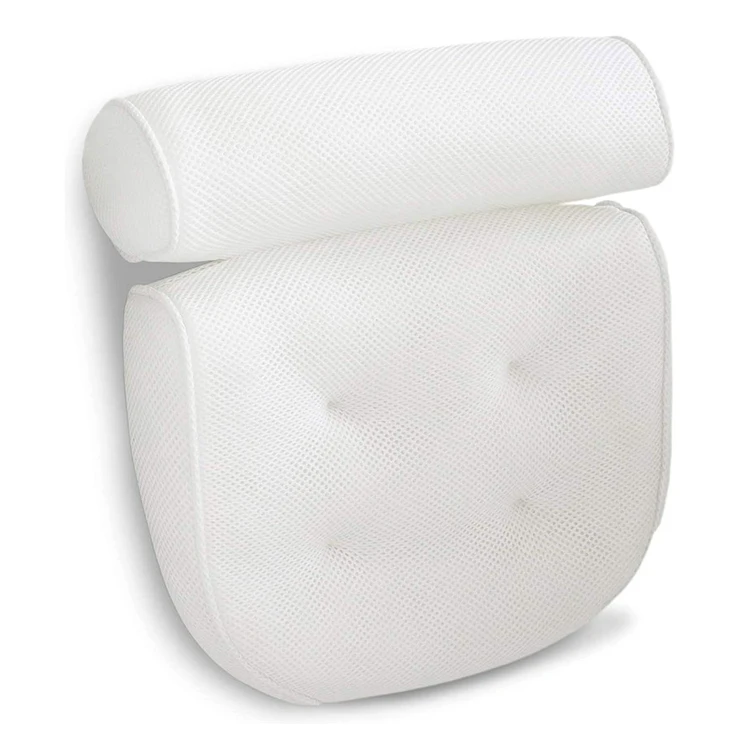 Wholesale non-slip and extra thick bath pillow bathtub 3d mesh spa bath pillow with suction cups