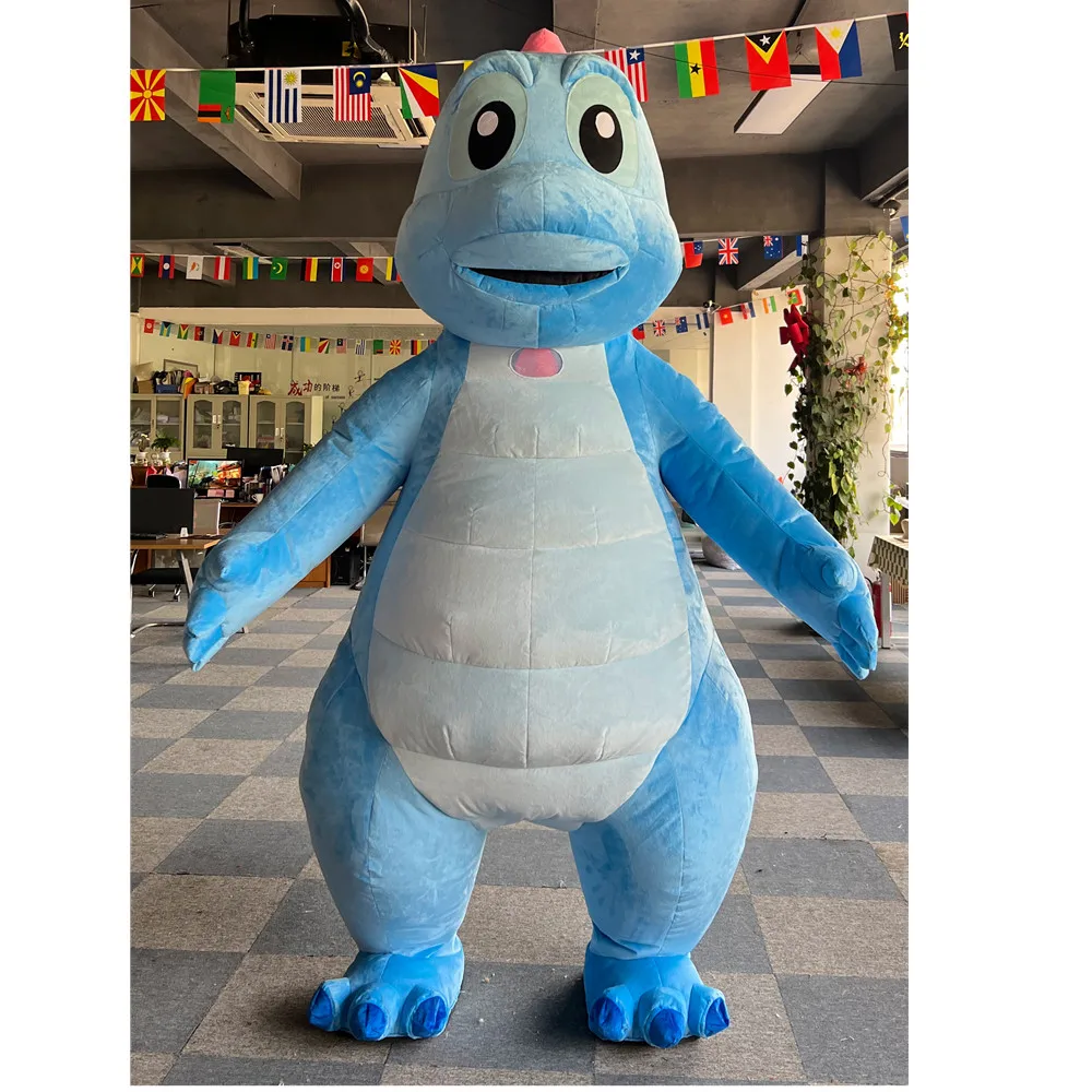 High quality custom made cartoon cute blue dinosaur inflatable mascot costume for Halloween