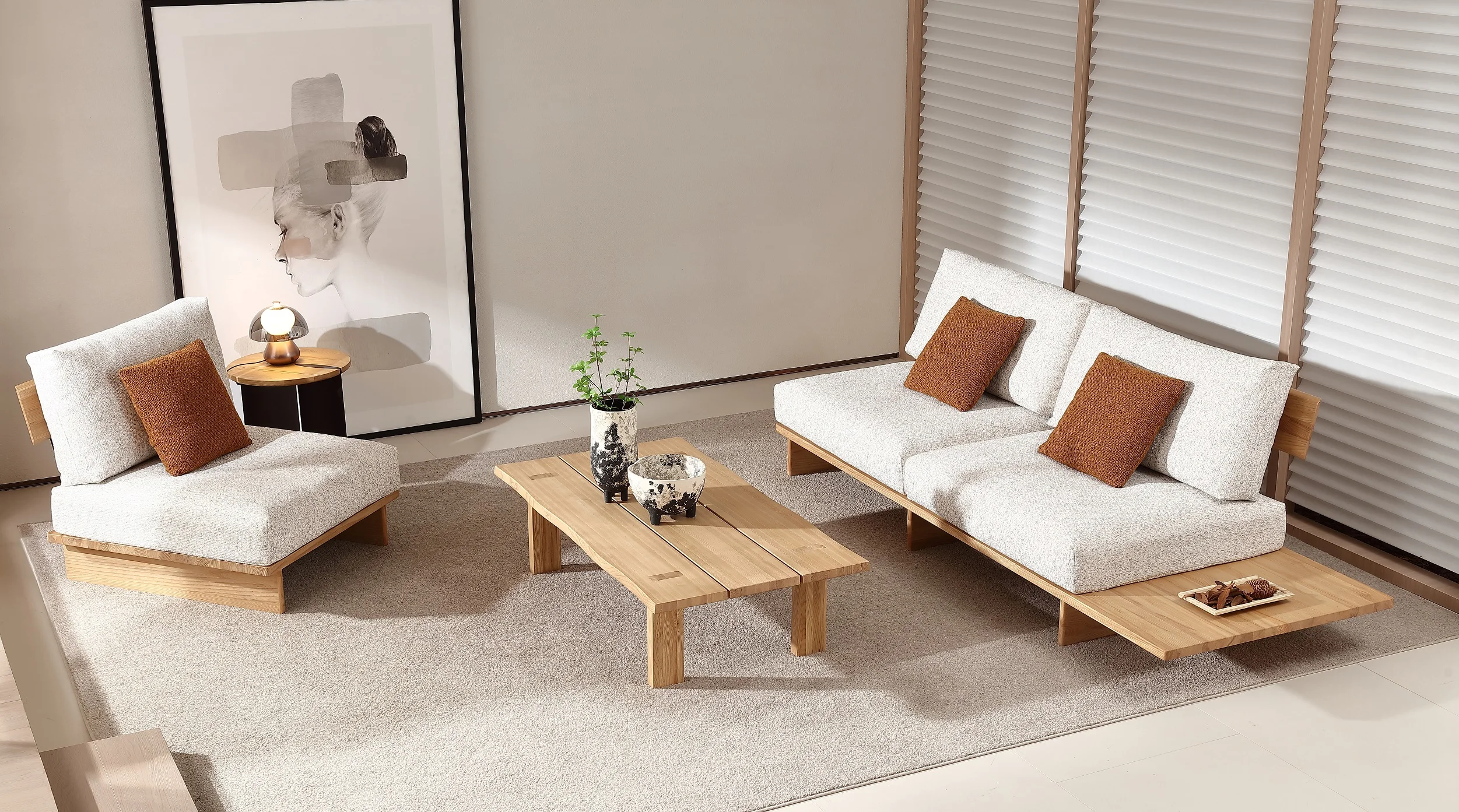 Solid timber Ash wood rectangular live edge coffee table console sofa center table floor low living room wooden furniture